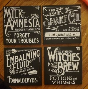 Coasters featuring Vintage Apothecary labels